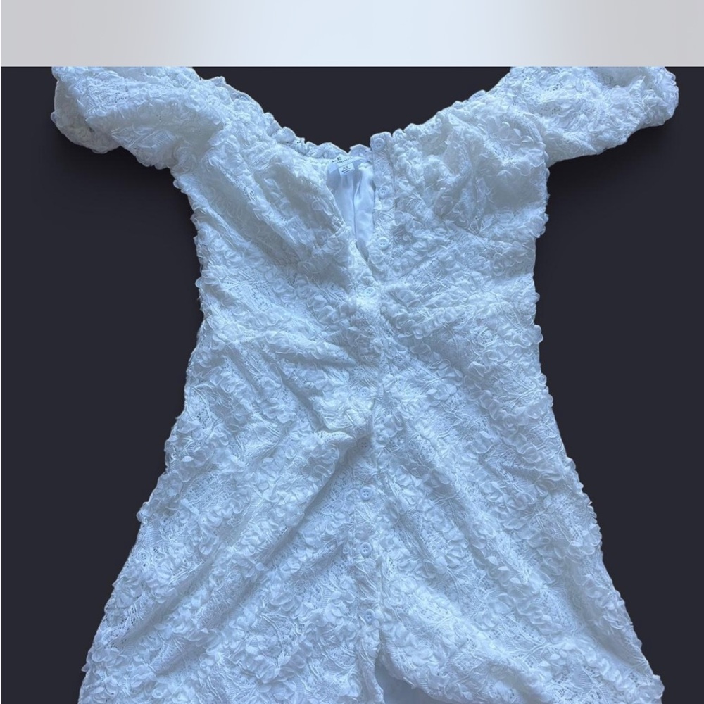 White Lace Button Mini Dress